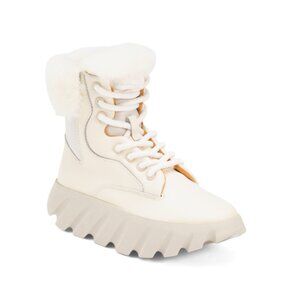 4CCCCEES Ivory Leather Tura Faux Lined Cuff Boots